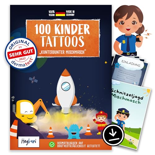 HeyLani® 100 Hautfreundliche Kindertattoos - "SEHR GUT" Dermatologisch Bewertet - Perfektes Kindergeschenk für Geburtstage - Klebe-Tattoos - Mix Motive - 6 Kinder Tattoo Sets von HeyLani