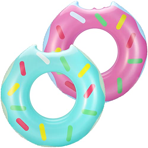 HeySplash 2 Stück Aufblasbar Schwimmring, 79 cm Angebissener Donut Schwimmreifen Luftmatratze Faltbar Ring Sommer Schwimmhilfe Wasserspielzeug Schwimmer für ErwachseneKinder Pool See, Rosa + Blaugrün von HeySplash