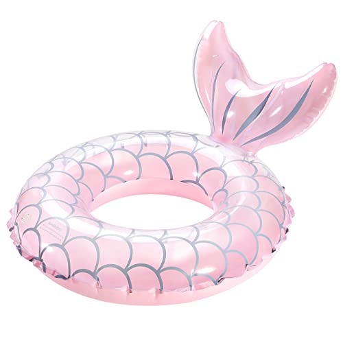 HeySplash Aufblasbarer Schwimmring, 1 Stück Schwimmreifen mit Meerjungschwanzes Form für Pool Strand, PVC Schwimm Ring für Kinder/Erwachsene mit einem Gewicht von 38-88 Lbs, Rosa von HeySplash