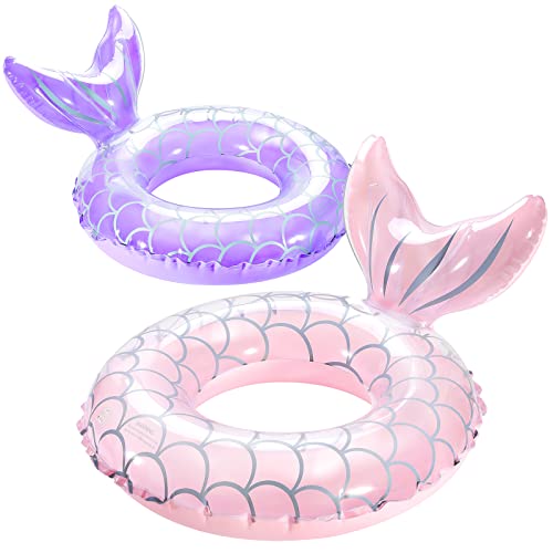 HeySplash Aufblasbarer Schwimmring, 2 Stück Schwimmreifen für Pool Strand, PVC Schwimm Ring für Kinder Erwachsene mit einem Gewicht von 38-88 Lbs, Rosa+Lila von HeySplash