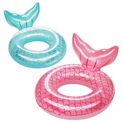 HeySplash Aufblasbare Schwimmringe, 2 Stück Schwimmreifen mit Meerjungschwanzes Form für Pool Strand, PVC Schwimm Ring für Kinder/Erwachsene mit einem Gewicht von 38-88 Lbs - Rose Gold + Blau von HeySplash