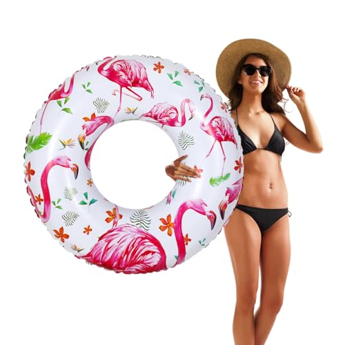 HeySplash Cartoon Schwimmring, Aufblasbar Haltbar Runde Schwimmreifen Flamingo Sommer Pool Beach Party Lounge Floßrohr Spielzeug mit Reparatursatz für Erwachsene 80 cm Durchmesser, Weiß+Rosa von HeySplash