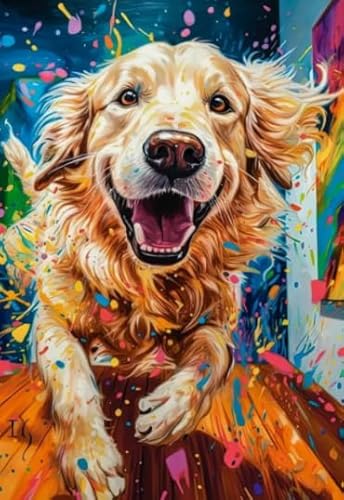 1000 Teiles,Bunt,Abstract Art,Goldens Retrievers Dog,Puzzles,Herausforderung,Puzzles Für Erwachsene,Lernspielzeug Für Kinder Jq112Px von HfmQuisutron