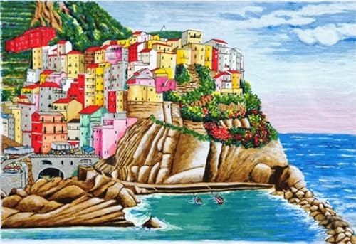 HfmQuisutron Puzzle 1000 Pcs,Abstract Seaside Towns Landscape Painting,Jigsaw Puzzles,Colourful,Wall Art Erwachsene,Irregular Puzzle Stück,Gedächtnis Und Wahrnehmung Spielzeug Spiels Fc229Pj von HfmQuisutron