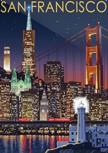 HfmQuisutron Wood Puzzles 1000 Pieces San Francisco Vintage Travel Poster für Erwachsene Kinder Spiele Lernspielzeug Geschenk Fy137Kq von HfmQuisutron