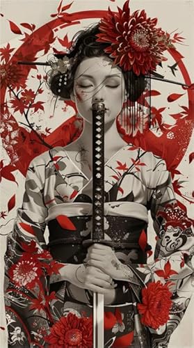 Japanese Geishas Red Art,Puzzles,Unregelmäßige Puzzle Teile,Memory Cognition Games,Adult Stress Relief Game Art Picture,Wand Kunst Dekoration Zt226Qa von HfmQuisutron