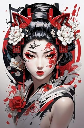 Japanese Geishas Red Art,Puzzles,Unregelmäßige Puzzle Teile,Memory Cognition Games,Adult Stress Relief Game Art Picture,Wand Kunst Dekoration Zt229Qa von HfmQuisutron