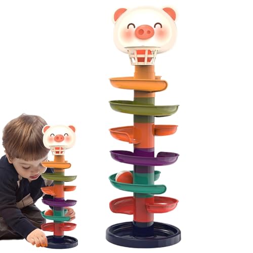 HgbfMij Ballrampe Kinderspielzeug,Kinderballbahnspielzeug | Ball-Rollspielzeug für die frühe Bildung - 1–3 Jahre altes Stapel-Trackball-Rutschspiel, rollender Ball-Rutschturm für von HgbfMij