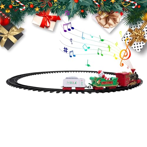 HgbfMij Eisenbahnschiene für Weihnachtsbaum, elektrisches Eisenbahnset mit Licht | Elektrischer Zugbausatz mit Licht und Musik - Elektrischer Weihnachtszug mit einstellbarer Lautstärke für und Mädchen von HgbfMij