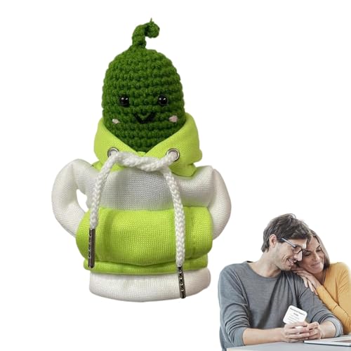 HgbfMij Emotionale Unterstützung Pickle,Positive Pickle Crochet | Sweatshirt Gurke gehäkelte Plüschfiguren,Plüsch zur emotionalen Unterstützung mit Karte, motivierende Pickle-Strickwollpuppe für von HgbfMij