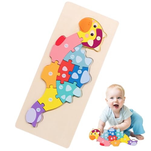 HgbfMij Holztierpuzzle,Dinosaurier Holzpuzzle - Tier-Puzzlespielzeug im Dinosaurier-Design - Bunte, lustige Puzzle-Blöcke für die -Intelligenz-STEM-Vorschulerziehung, 3-5-jährige Kinder im von HgbfMij