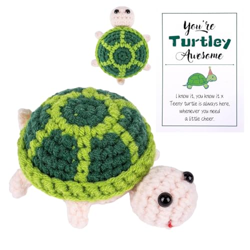 HgbfMij Lustige Positive Schildkröte, 8,4cm Kreatives Süßes Schildkröte -Häkelspielzeug Crochet Sea Turtle with Positive Affirmations Cards for Inspirational Novelty Gi-fts von HgbfMij