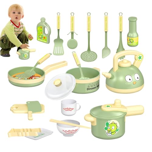 HgbfMij Spielküchenzubehör-Set, Spielküchenspielzeug,Kinderspielhaus, Spielzeugküche, Töpfe und Pfannen-Set - Cartoon Dinosaurier Schnellkochtopf und Wasserkocher Kinderspielhaus Spielzeug für von HgbfMij