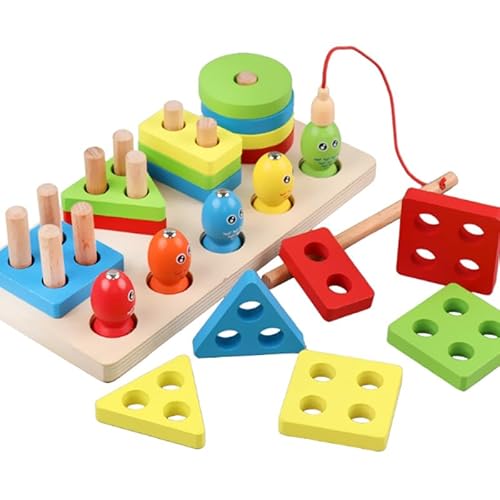 HhBdy Magnetisches Angelspiel aus Holz Sortier und Stapelspielzeug aus Holz Montessori Spielzeug ab 1 2 3 Jahre Macaron Farbe Angelspiel ab 1 Jahr Geometrische Bausteine Lernspielzeug für Kinder von HhBdy