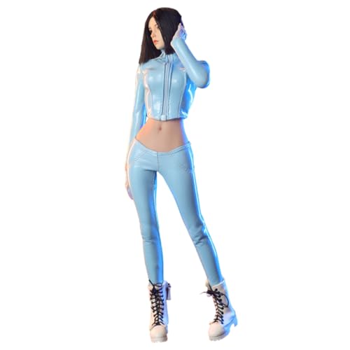 HiPlay JIAOU DOLL, Blue Short Leather Jacket and Leather Pants, 1/6 Scale Doll Clothes for 12-inches Miniature Collectible Figure JO24X-04C von HiPlay