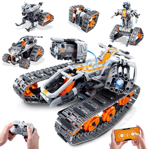 HiWEEGO Technik Roboter für Kinder mit LED Licht, 5-in-1 APP und Fernbedienung Bausatz RC Robot/Tracked/Racer/Technic Panzer/Auto Schlitten, Wiederaufladbar Geschenk für Jungen und Mädchen 6–12 Jahren HiWEEGO Technik Roboter für Kinder mit LED Licht, 5-in-1 APP und Fernbedienung Bausatz RC Robot/Tracked/Racer/Technic Panzer/Auto Schlitten, Wiederaufladbar Geschenk für Jungen und Mädchen 6–12 Jahren von HiWEEGO