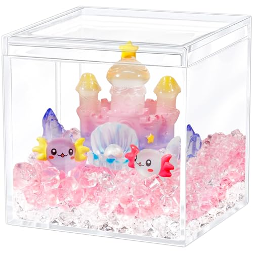 Hiawbon Mini Axolotl Bastelset, Glow in The Dark Axolotl Castle Craft Kit, Miniatur Axolotl Ornament Habitat Set, Mini Axolotl Figuren Schloss Geschenkset für Weihnachten DIY Landschaft Feengarten von Hiawbon