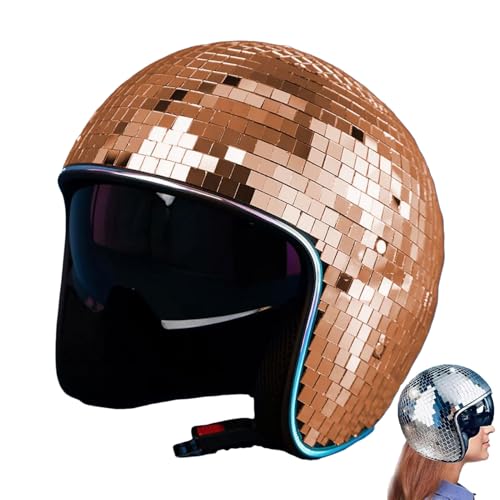 Hiborth Discokugel Helm mit Einziehbarem Visier – Glitzernder Spiegel Disco Hut für Partys, Festivals und Events – Dekorativer Disco Hut für Damen und Herren (Roségold) von Hiborth