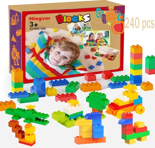 240 Stück Großen Bausteine Kompatibel mit Duplo Steine und Top-Marken,Classic Große Bausteine Lernspielzeug in Steine Box Starterset,Bunte Grundbausteine,STEM Spielzeug Geschenk für Kinder 6+ von Hiegvor