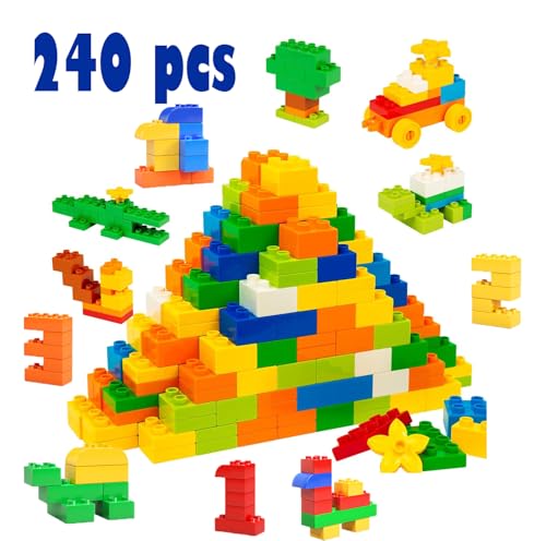 240 Stück Großen Bausteine Kompatibel mit Duplo Steine und Top-Marken,Classic Große Bausteine Lernspielzeug in Steine Box Starterset,Bunte Grundbausteine,STEM Spielzeug Geschenk für Kinder 6+ von Hiegvor