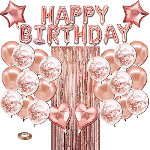 Hierein Luftballon Geburtstag Roségold, Geburtstagsdeko Riesen Folienballon Zahl Happy Birthday Folienballon Deko zum Geburtstag Frauen von Hierein