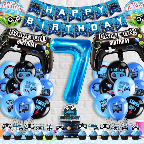 Hierein Videospiel Geburtstag Deko Set 7 Jahre, 37 Pcs Gaming Controller Luftballons Geburtstagsdeko Jungen, Folienballons Kindergeburtstag Deko für Jungen Mädchen, Geburtstag Spielthemen Party von Hierein