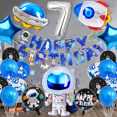 Hierein Weltraum Geburtstagsdeko 7 Jahre, XXL Astronaut Ballons Deko Geburtstag, 25 Stück Space Luftballons Kindergeburtstag Deko für 7 Jahre Geburtstag Junge, Weltraum Party Geburtstag Deko von Hierein