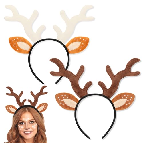 2 Stück Rentier Haarreif Erwachsene Kinder,Geweih Haarreif Haarreifen Weihnachten Reh Haarreif Weihnachts Accessoires Haarschmuck für Weihnachten Kostüme Zubehör Cosplay Karneval Party von Hifot