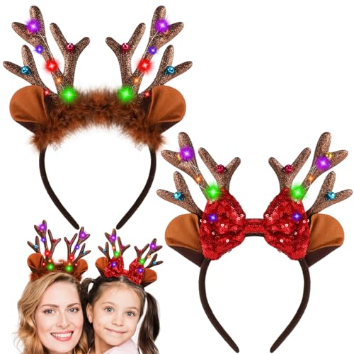 2 Stück Rentier Haarreif LED Erwachsene Kinder,Geweih Haarreif Haarreifen Weihnachten Weihnachts Accessoires Led Haarschmuck 2 Stück Rentier Haarreif LED Erwachsene Kinder,Geweih Haarreif Haarreifen Weihnachten Weihnachts Accessoires Led Haarschmuck von Hifot