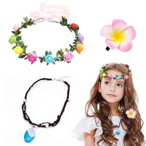 3 Stück Prinzessin Moana Vaiana kostüm Zubehör Kinder Mädchen Vaiana Kette Hawaii Haarspangen Blume Stirnband Geburtstag Halloween Fasching Karneval Cosplay von Hifot