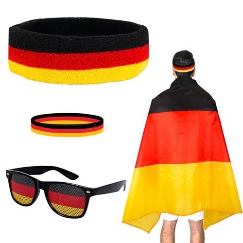 Deutschland Fahne Umhängen Kostüm Set, Deutschland Haarreifen Haarreif Armband Spassbrille Deutschland Brille für Männer Frauen Halloween Karneval Cosplay WM Zelebrieren von Hifot