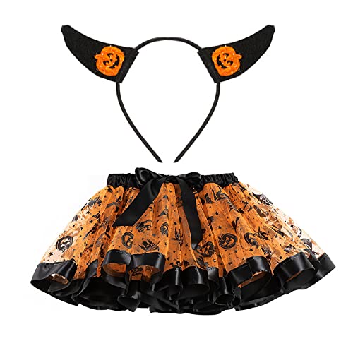 Halloween Kostüm Kinder Mädchen,Kürbis Tutu Rock Halloween Haarreifen Kürbis Kostüm Karneval Kostüm Kinder Mädchen von Hifot