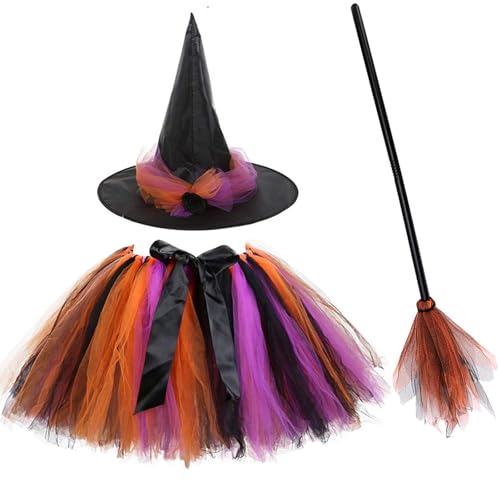 Hexenkostüm Kinder Tutu Rock Hexen Hut Hexen Besen Halloween Karneval Kostüm Hexenkleid für Mädchen von Hifot