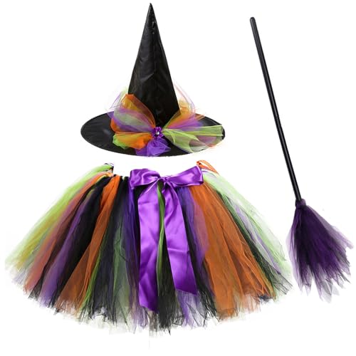 Hexenkostüm Kinder Tutu Rock Hexen Hut Hexen Besen Halloween Karneval Kostüm Hexenkleid für Mädchen von Hifot