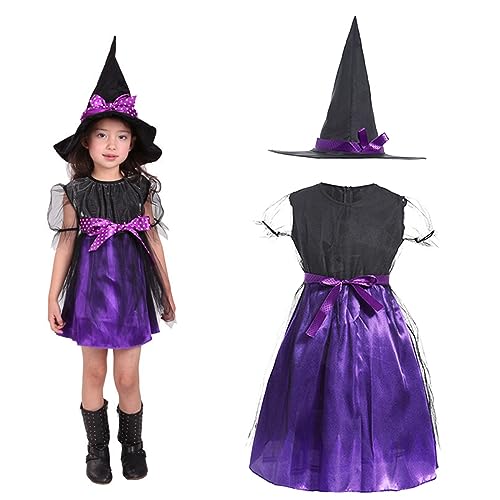 Hexenkostüm Mädchen Hexe Kleid und Hexen Hut Halloween Kostüm Hexe Mädchen Halloween Kostüm Kinder Karneval Rollenspiel Party Kleid von Hifot