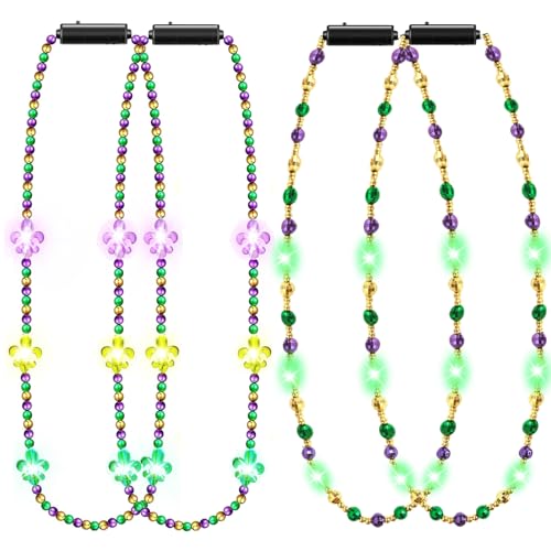 Hifot 4 Stück LED Halskette Mardi Gras Accessoires Karneval Light Up Halskette Mardi Gras Kostüm Zubehör Set 3 Verschiedenen Blinkenden Licht-Modi Kinder Damen von Hifot