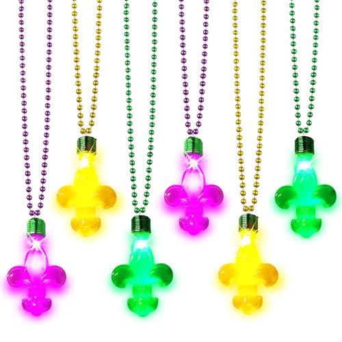 Hifot 6 Stück LED Halskette Mardi Gras Accessoires Mardi Gras Kostüm Zubehör Set Karneval Light Up Halskette 3 Verschiedenen Blinkenden Licht-Modi Kinder Damen von Hifot