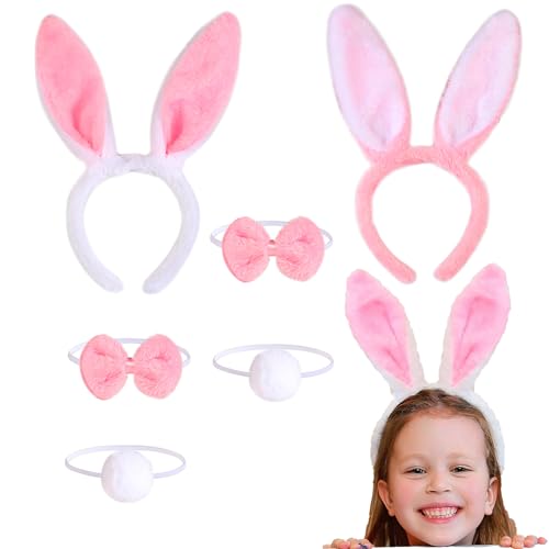 Hifot 6 stücke Ostern Hasenohren Haarreif，Bunny Costume Bunny Ohren Bowtie Schwanz Handschuhe Ostern Party Kostüm Anzug Cosplay von Hifot