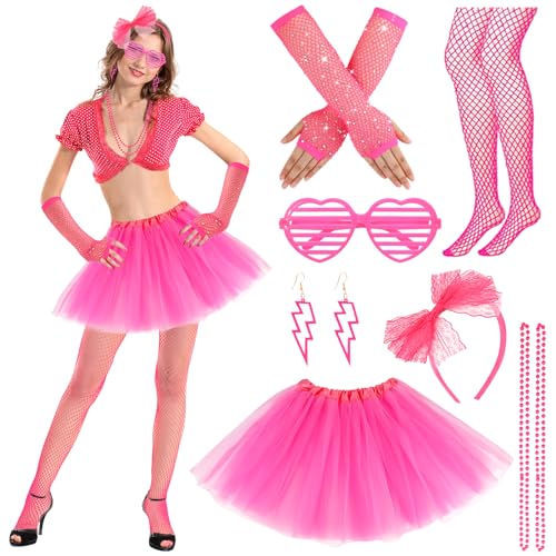 Hifot 80er Jahre Outfit Damen - Neon Tutu, Stirnband, Brille, Ohrring, Halskette, Netzhandschuhe - Accessoires für Neon Thema Party, 90er Party, Faschingskostüme Hifot 80er Jahre Outfit Damen - Neon Tutu, Stirnband, Brille, Ohrring, Halskette, Netzhandschuhe - Accessoires für Neon Thema Party, 90er Party, Faschingskostüme von Hifot