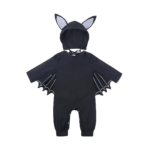 Hifot Baby Fledermaus Kostüm Baby Halloween Kostüm Strampler Neugeborene mit Hüte,Fledermaus Kostüm Kinder Halloween Kostüm Baby Mädchen Jungen Faschingskostüm Baby von Hifot