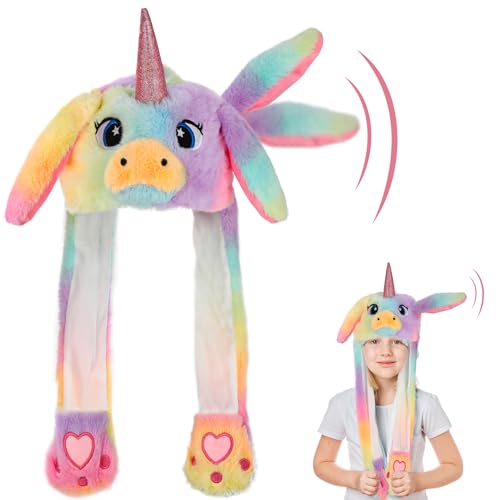 Hifot Einhorn Mütze mit Beweglichen Ohren, Plüsch Einhorn Mütze mit Wackelohren, Lustige Hüte Einhörner Hut mit Ohren Einhörner Mütze mit Ohren für Mädchen Damen Halloween Geburtstag Cosplay Geschenk von Hifot