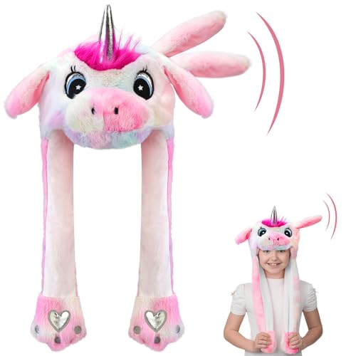 Hifot Einhorn Mütze mit Beweglichen Ohren, Plüsch Einhorn Mütze mit Wackelohren, Lustige Hüte Einhörner Hut mit Ohren Einhörner Mütze mit Ohren für Mädchen Damen Halloween Geburtstag Cosplay Geschenk von Hifot