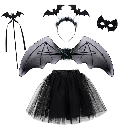 Hifot Fledermaus Kostüm Mädchen Tüllrock Fledermausflügel Fledermaus Haarreif,Halloween Kostüm Kinder Fledermaus Karneval Fasching Cosplay Party von Hifot