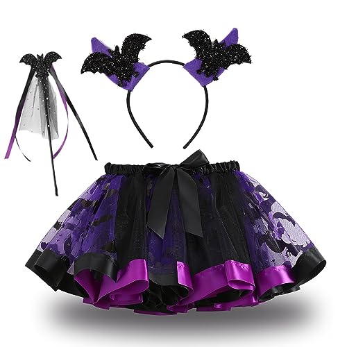 Hifot Fledermaus Kostüm Mädchen Tüllrock Zauberstab Fledermaus Haarreif,Halloween Kostüm Kinder Fledermaus Kostüm Spinne Kinder Karneval Fasching Cosplay Party von Hifot