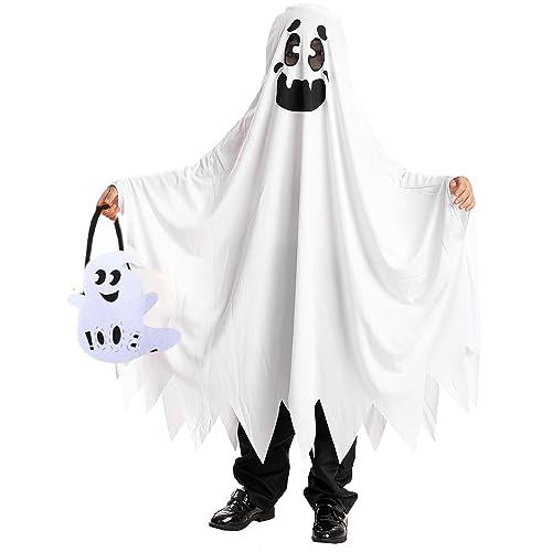 Hifot Geist Kostüm Kinder Jungen Mädchen,Geister Umhang mit Bonbontüte Kostüm Gespenst Kinder Halloween Verkleidung Kostüm Halloween Karneval Cosplay Party von Hifot