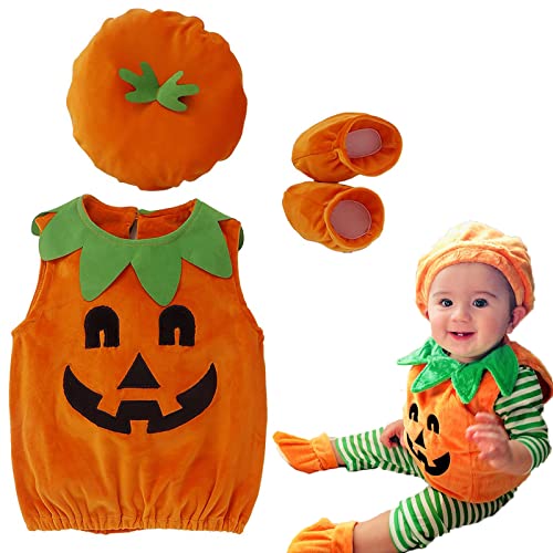 Hifot Halloween Kostüm Kürbis Kinder,Baby Kürbis Kostüm mit Hüte und Schuhe Halloween kostüm Mädchen Jungen Faschingskostüm Baby von Hifot