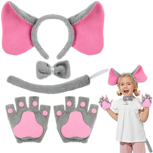 Hifot Kostüm Elefant Kinder,Elefanten Tierkostüm Schwanz Fliege Elefantenohren Stirnband Elefant Cosplay Halloween Kostum für Mädchen Damen von Hifot