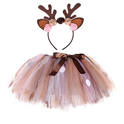 Hifot Kostüm Rentier Kinder,Haarreif Rentier mit Tutu Rock Kinder Mädchen Tier Cosplay Halloween Weihnachten Kostum Verkleidung Karneval von Hifot