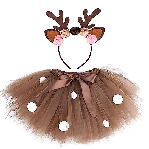 Hifot Kostüm Rentier Kinder,Haarreif Rentier mit Tutu Rock Kinder Mädchen Tier Cosplay Halloween Weihnachten Kostum Verkleidung Karneval von Hifot