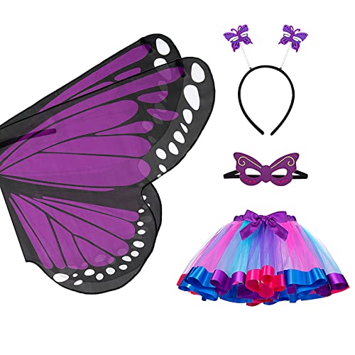 Hifot Kostüm Schmetterling Kinder Schmetterlingsflügel Tüllrock Maske Haarreif Schmetterling Verkleiden für Mädchen Halloween Party Cosplay Kostüm von Hifot